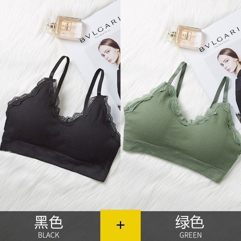 辞梅韩版少女学生蕾丝边无钢圈吊带打底背心女性感聚拢文胸运动内衣女