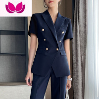 七斓高级感西装外套女休闲气质女范职业西服套装销售工作服正装 3XL 藏青色短袖西装外套