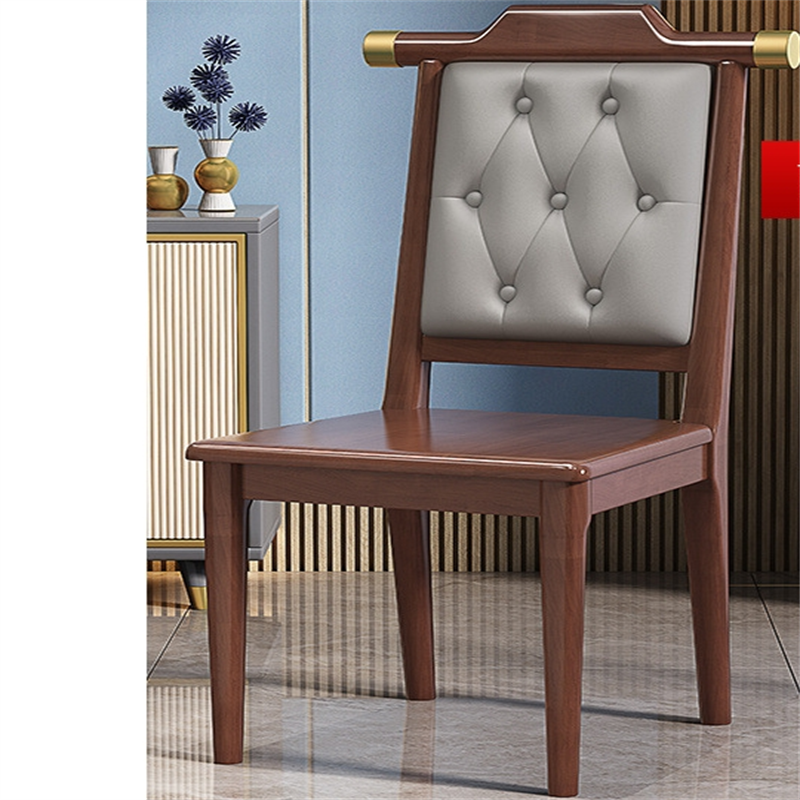 白寅 BY-SMZM-2 中式软包靠背椅实木椅子 胡桃色灰+灰色靠背+实木坐面(单位:把)