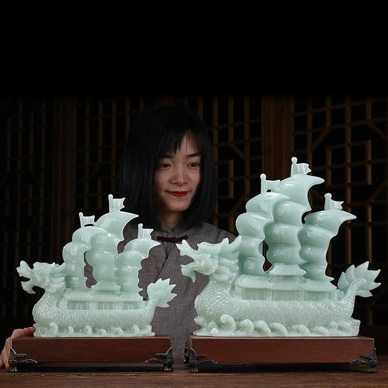 美帮汇玉石一帆风顺帆船摆件办公室桌摆设酒柜电视柜装饰品乔迁新居礼品高清大图
