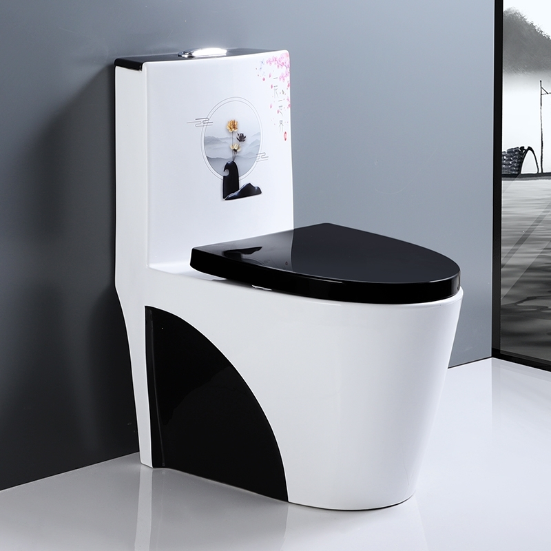 家用抽水马桶坐便器彩色黑色陶瓷坐厕中式漩虹吸陶瓷座便器小户