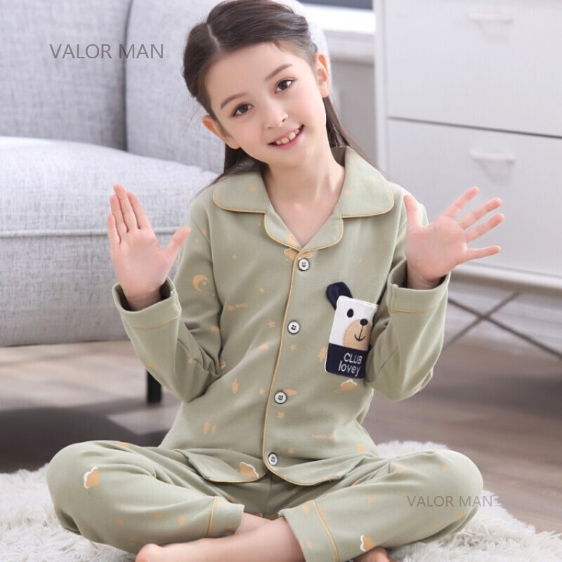 儿童睡衣纯棉春秋季大童小女孩公主女童家居服套装春夏15岁KAY11160开衫长袖女童S码[145-150CM体重70-8