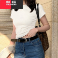 YIBUSHENG小众不撞款短袖t恤女生2024季新款奶白灰正肩修身短款上4