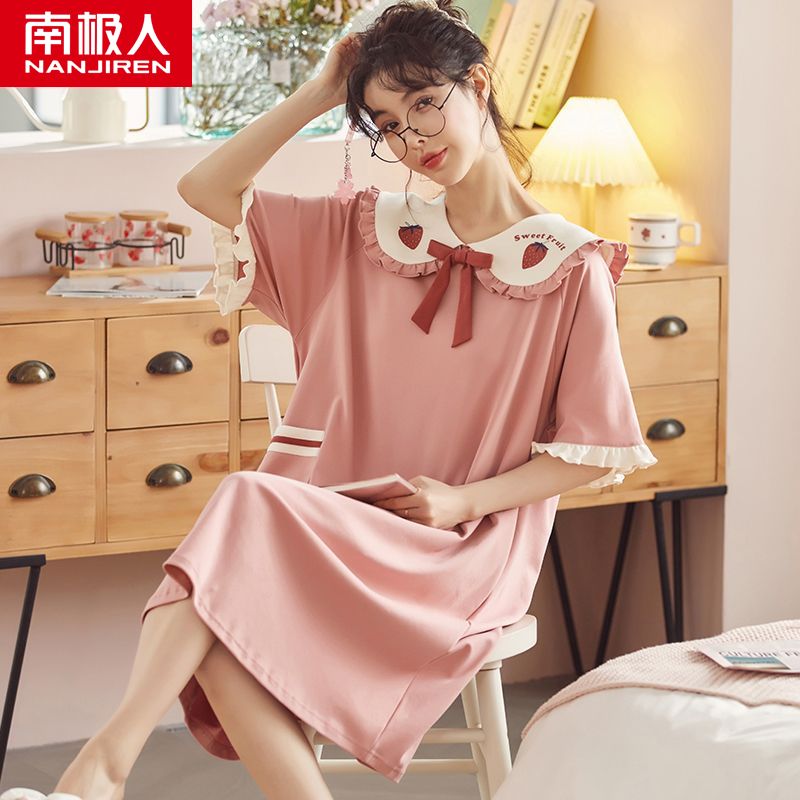 睡裙女夏季短袖薄款可外穿大码胖mm200斤韩版宽松睡衣高清大图