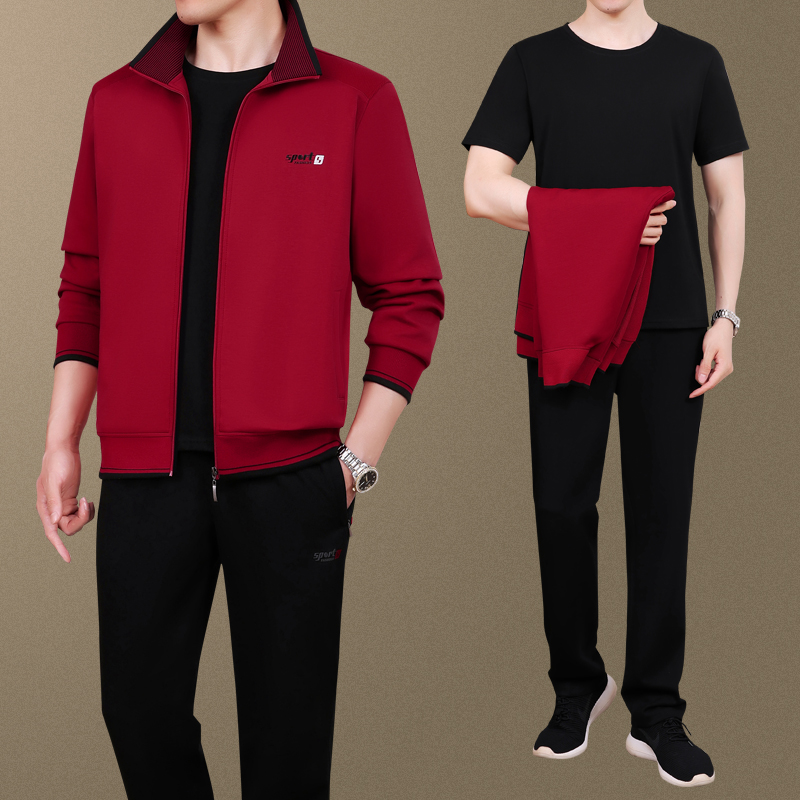 恒源祥名牌中年男士春季运动服套装新款中老年爸爸春秋装休闲外套高清大图