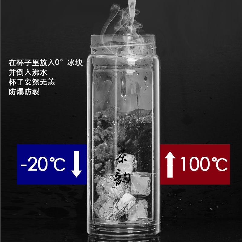 透明双层玻璃杯男女大容量喝水杯高级玻璃水杯喝水杯子家用茶杯 天艺盖(加厚水晶底) 420ML(加杯刷)