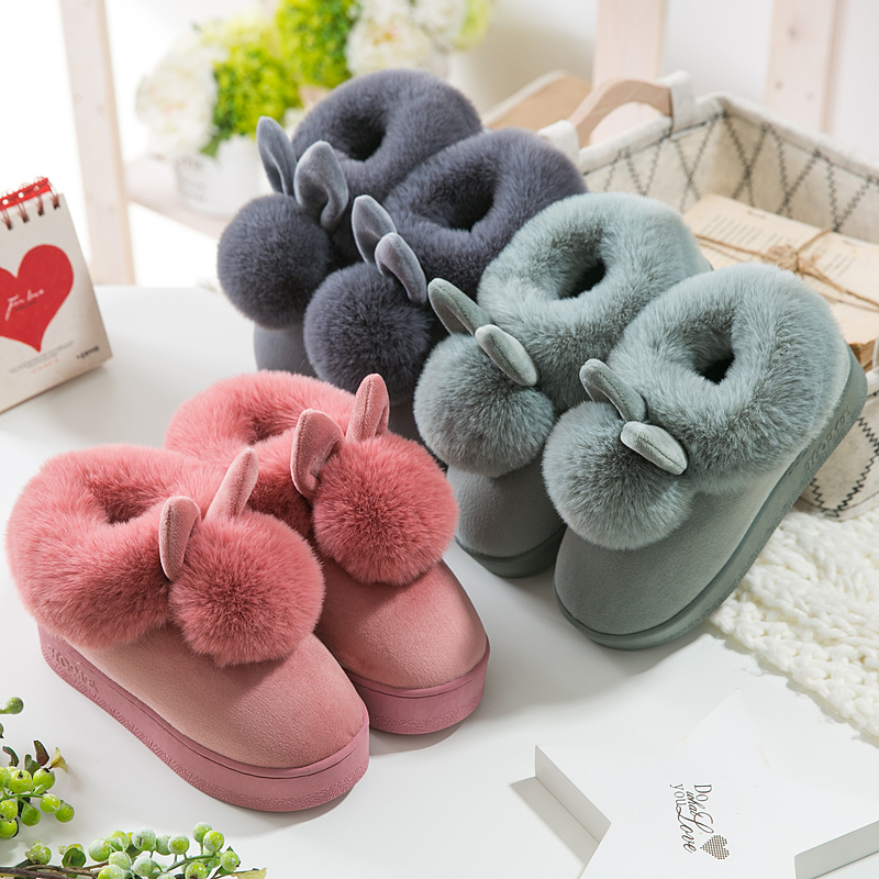盛世尼曼高跟厚底棉拖鞋女冬季家用厚底室内可爱毛绒家居防滑月子鞋秋