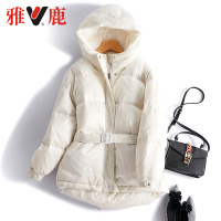 yaloo/雅鹿韩国2018年冬新款系腰带显瘦连帽短款羽绒服女外套