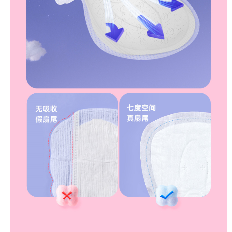 七度空间优雅纯棉系列夜用卫生巾275mm*10片*5包装高清大图