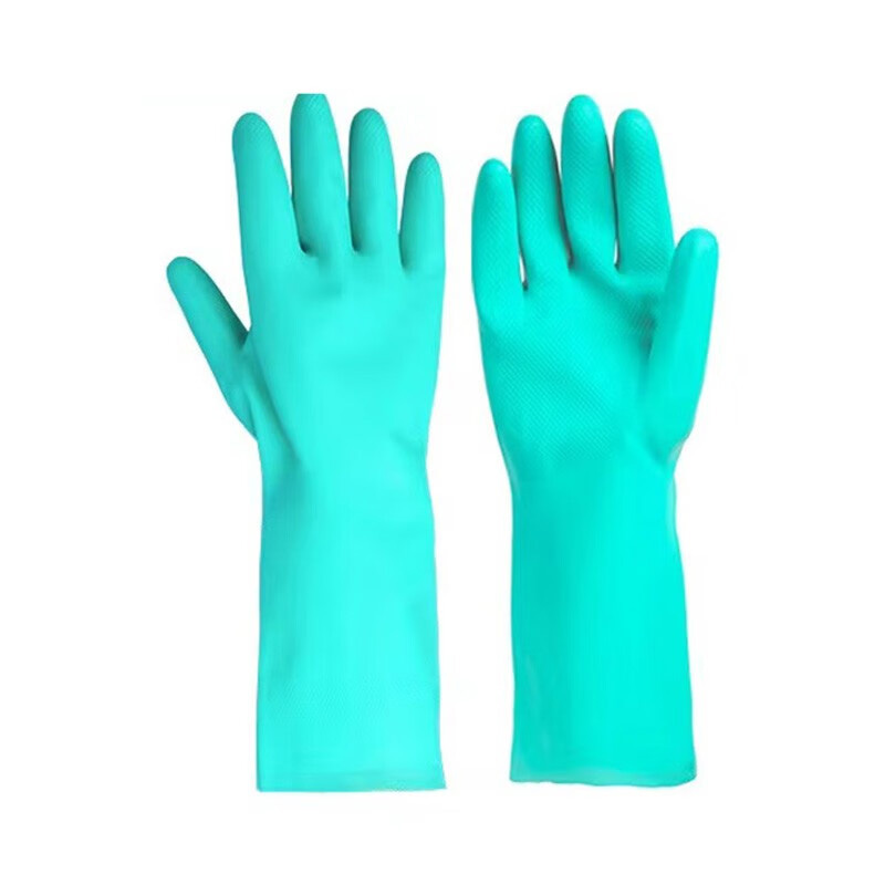 邦能之星耐酸碱手套劳保耐磨工作防水洗碗耐油工业防滑橡胶防腐丁腈手套N52177 绿色 均码