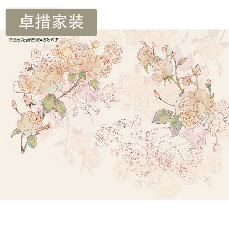 原创手绘田园蔷薇客厅壁纸 大型壁画定制花卉墙纸电视背景墙壹德壹