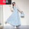 YIBUSHENG蓝色吊带连衣裙子女季度假风无袖长裙装松弛感穿搭配一整套装