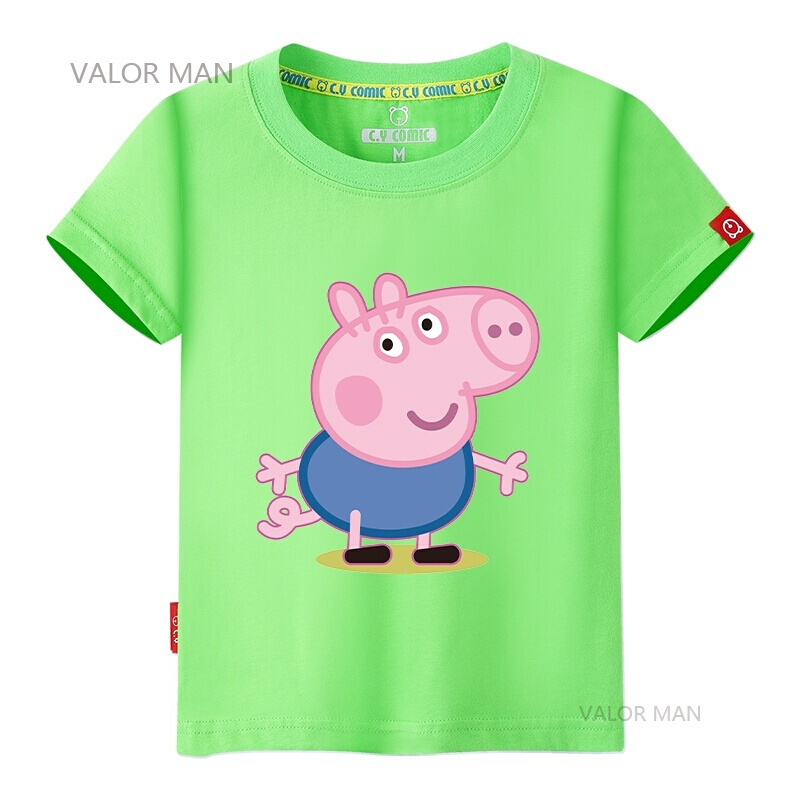 粉红猪小妹佩佩猪儿童夏天纯棉短袖t恤小猪佩琪佩奇女孩卡通衣服白色