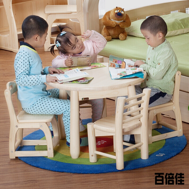 新款创意新款桌椅套装实木幼儿园桌椅小圆桌子宝宝学习桌餐桌写字台壹德壹