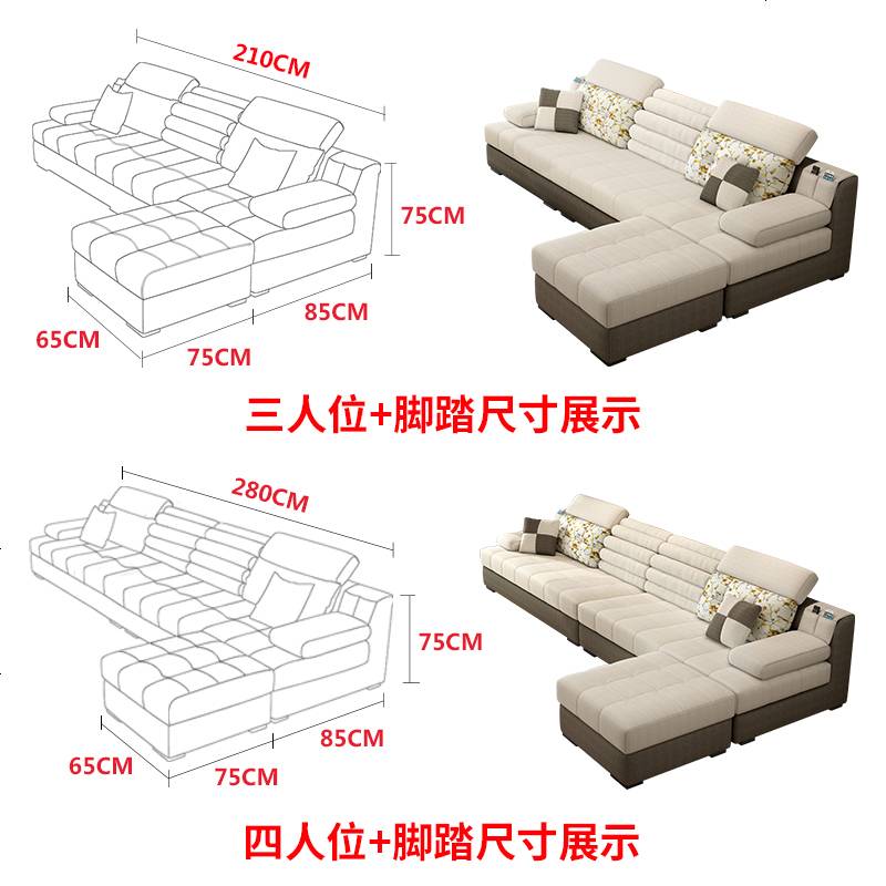 布艺沙发客厅整装现代简约小户型四人位出租房经济型乳胶沙发组合高清大图