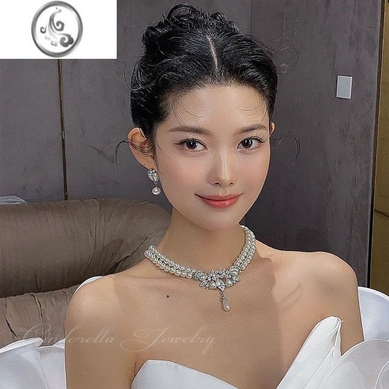 JiMi精美珍珠首饰新娘结婚跟妆饰品森系婚纱礼服耳环项链套装宴会配饰图片