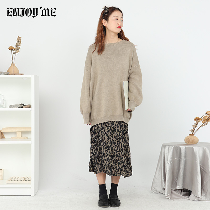 ENJOY’ME女装2019冬季新品优雅配丝巾纯色毛衣浪漫花色连衣裙套装两件套