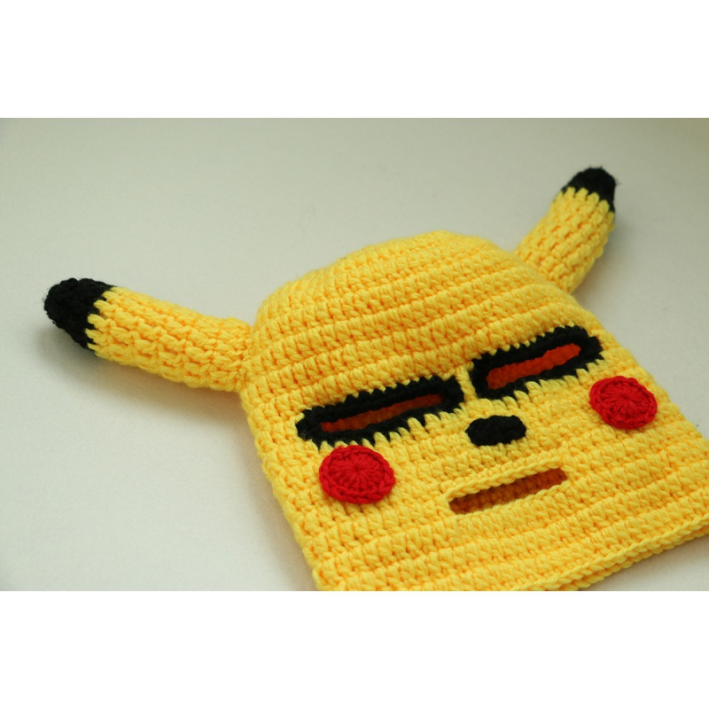 热卖可爱皮卡丘卡通搞怪个性手工针织毛线帽子男女抖音搞笑头套潮