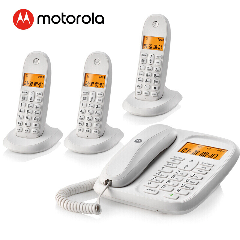 摩托罗拉(MOTOROLA) 电话机 数字无绳无线座机子母机一拖三办公家用中文显示双免提套装白色 CL103C jh