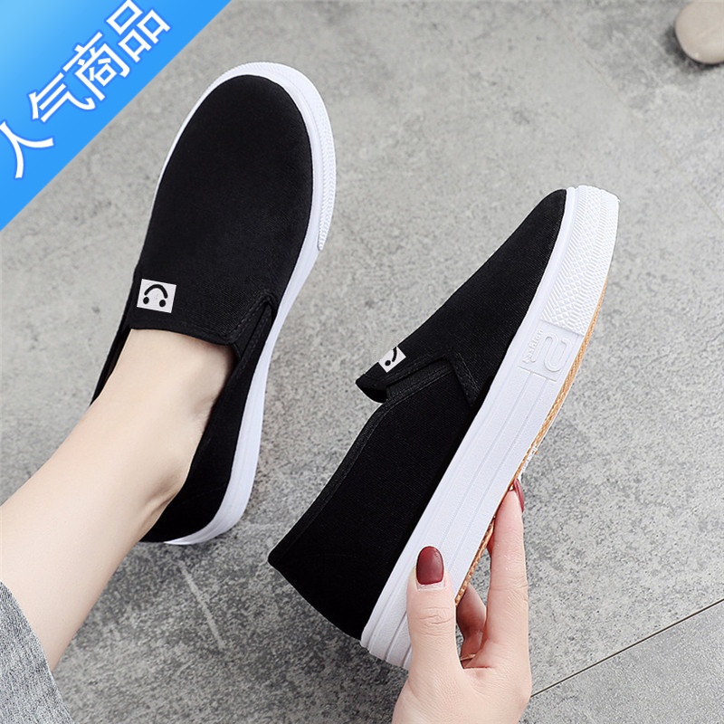 SUNTEK2023春季新款帆布鞋女学生休闲布鞋韩版一脚蹬女鞋厚底懒人小白鞋高清大图