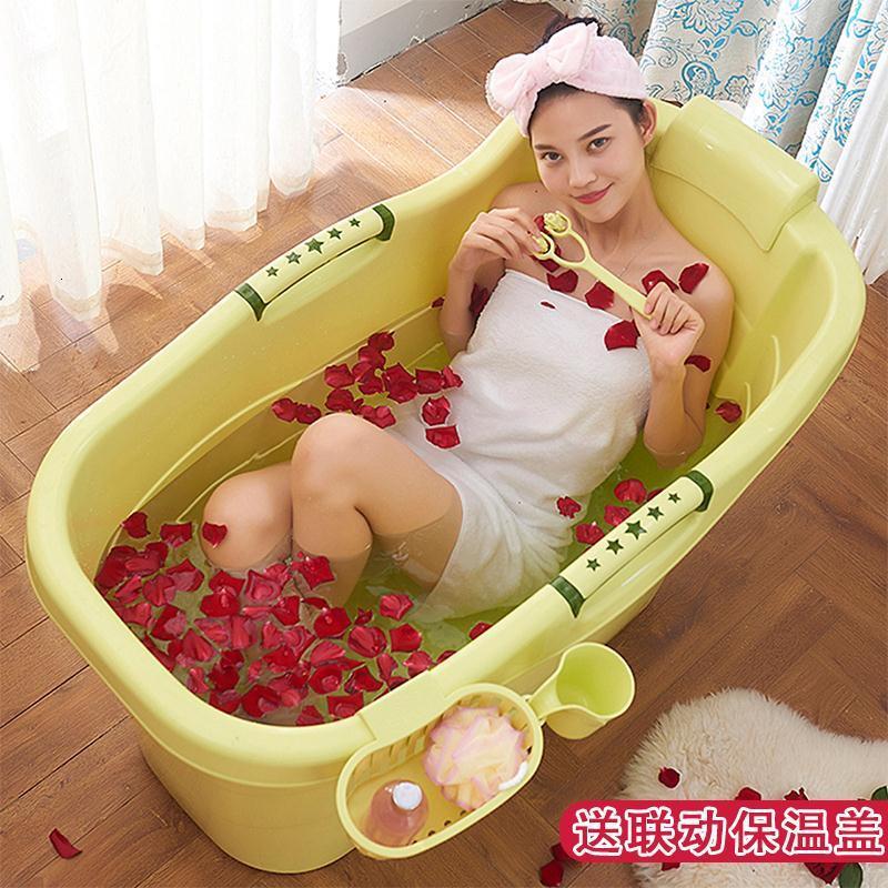 浴桶沐浴桶洗澡桶塑料家用浴盆木质浴缸带盖全身熏蒸泡澡木桶绿色升级A款带盖建议1.9米内壹德壹