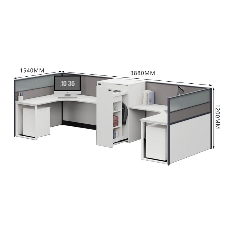 臻远ZYGW-129屏风工作卡位职员桌办公桌含储物衣柜 U型两人位高清大图