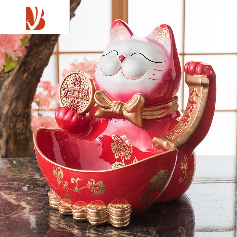 三维工匠招财猫摆件家用家居装饰储蓄存钱罐玄关钥匙收纳开业送礼创意客厅 清新蓝-招财收纳存钱罐高清大图