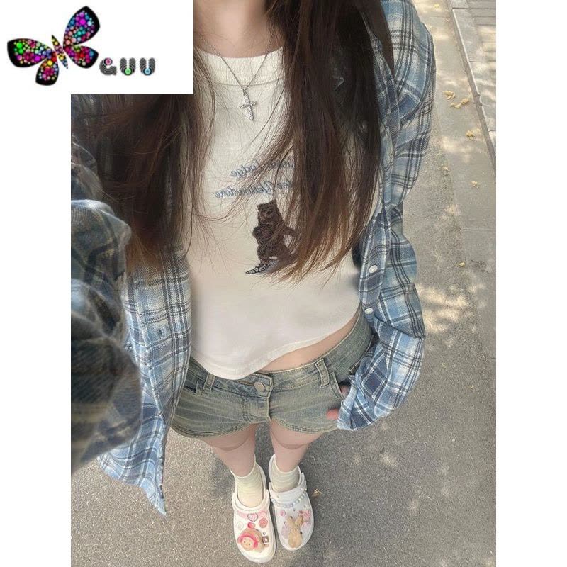语娄57AND26美式复古格子衬衫女款秋季宽松设计感小众衬衣上衣薄外套图片