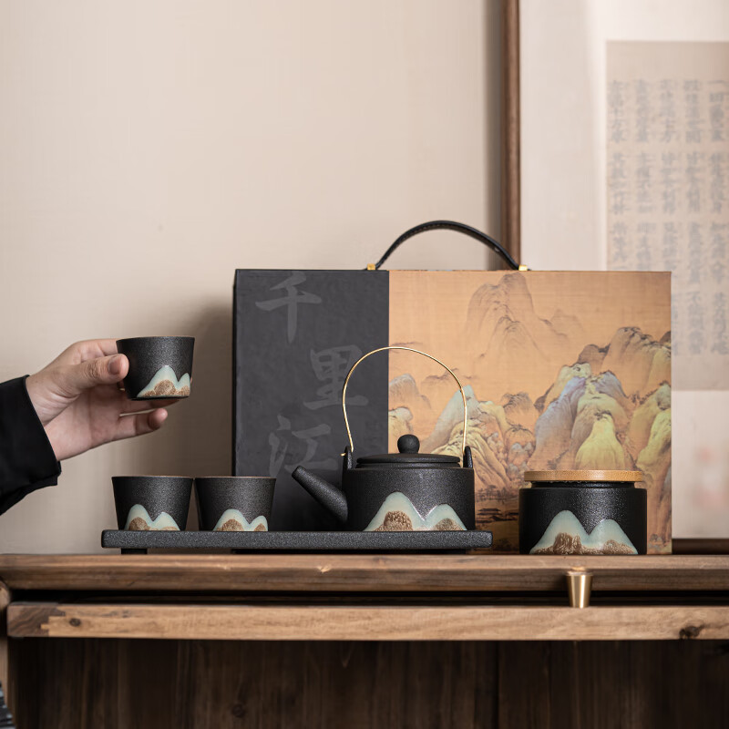 苏氏陶瓷(SUSHI CERAMICS) J0182 提梁壶干泡组(提梁壶茶叶罐品茗杯干泡盘) 7件套 (单位:套)高清大图