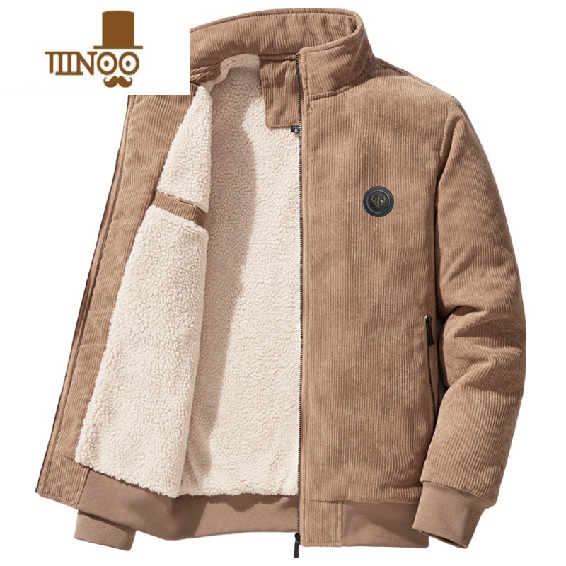 YANXU羔绒加绒加厚冬季保暖棉袄工装多口袋棉服宽松灯芯绒棉衣外套男 2XL*推荐125-140斤 卡其色