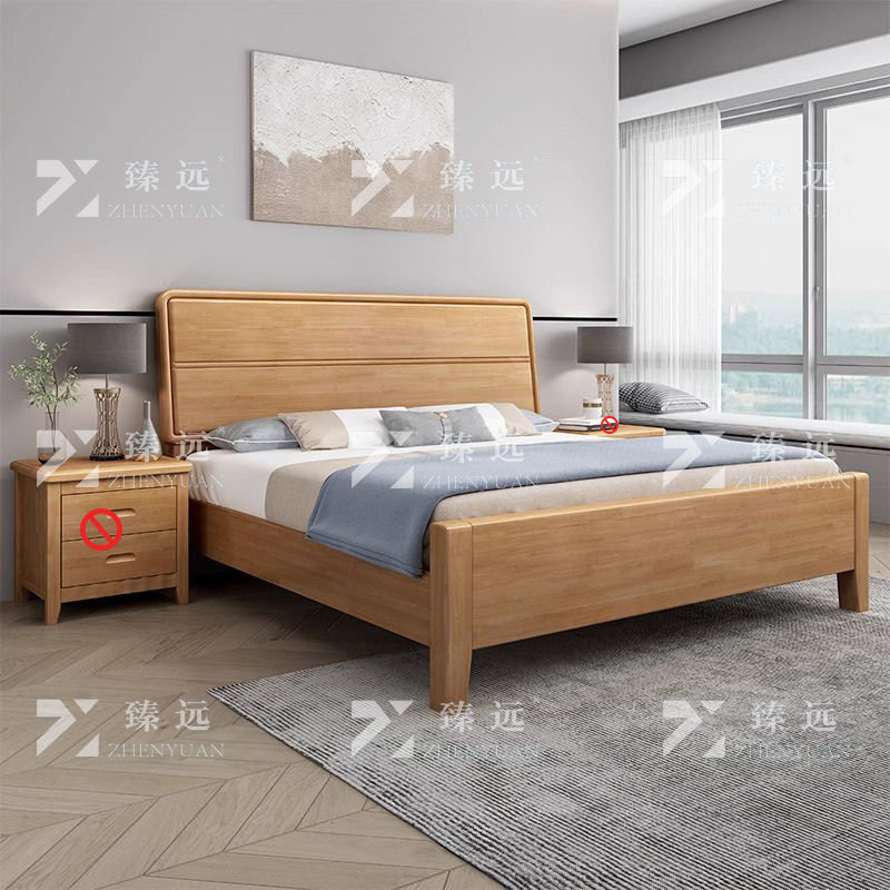 臻远 ZY4022906实木床简约1.5米单人床 榉木色