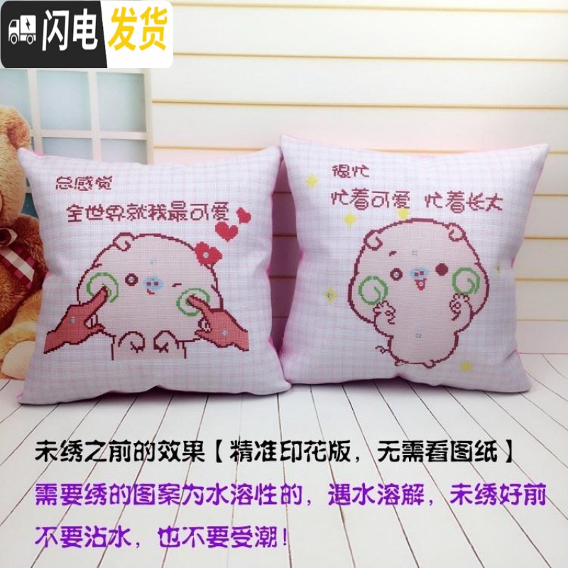 三维工匠绣办公室公主十字绣枕套送抱卧室单个简单蜜情侣40x40自己闺腰枕 最可爱*枕套1个含枕芯[棉线]高清大图