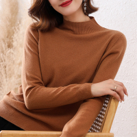 免费试穿鄂尔多斯羊绒衫女纯色打底衫针织羊毛衫女秋冬季中领加厚女士毛衣洋气内搭高领毛衣新款针织上衣服打底衫秋冬毛衣女 焦糖 3XL适合135-150斤