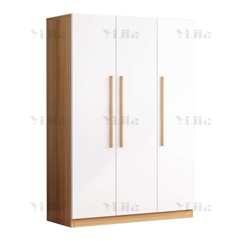 翌嘉 简约木质衣柜三门衣柜衣服收纳柜 浅胡桃白门1200*500*1800mm