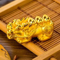 金一国囍足金3D硬金貔貅转运珠男女通用款黄金路路通手串 定价（送黑曜石） ACD002