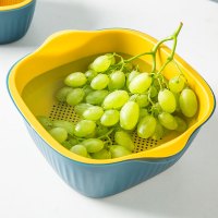 塑料沥水篮厨房洗菜筐淘米篮水果盆收纳篮洗菜盆 北欧双层沥水篮6件套