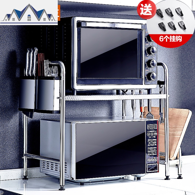 304不锈钢微波炉置物架厨房用品调味料刀架厨具收纳架2层烤箱架子 三维工匠高清大图