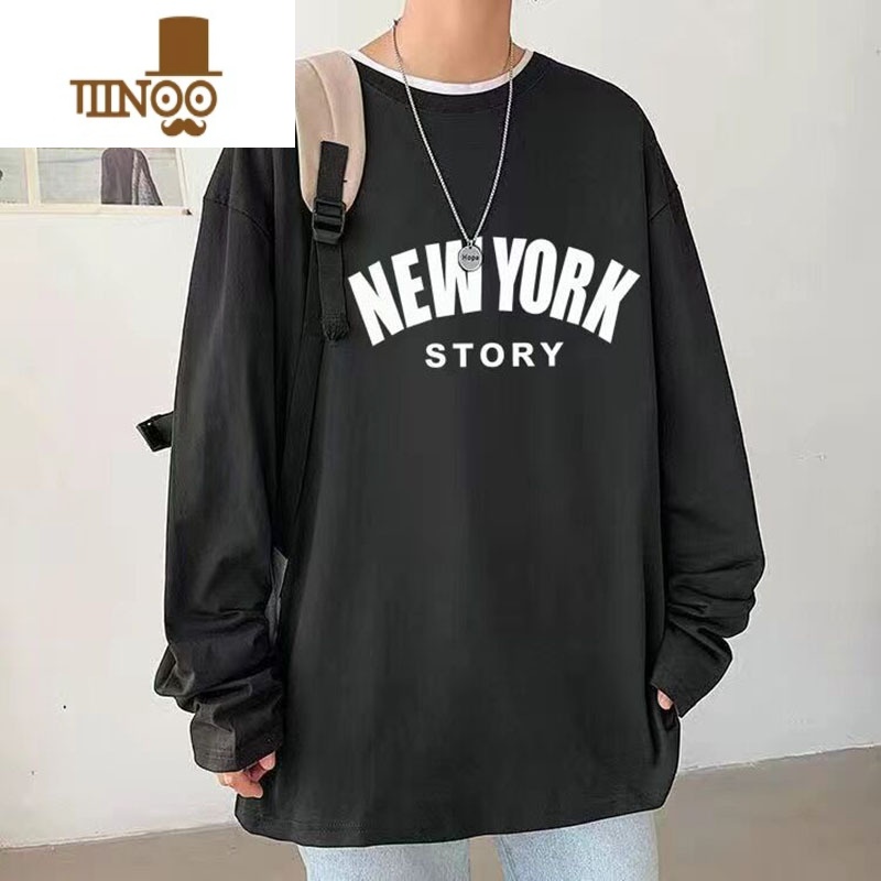 YANXU新款男装长袖t恤字母印花学生圆领卫衣休闲宽松打底衫潮高清大图