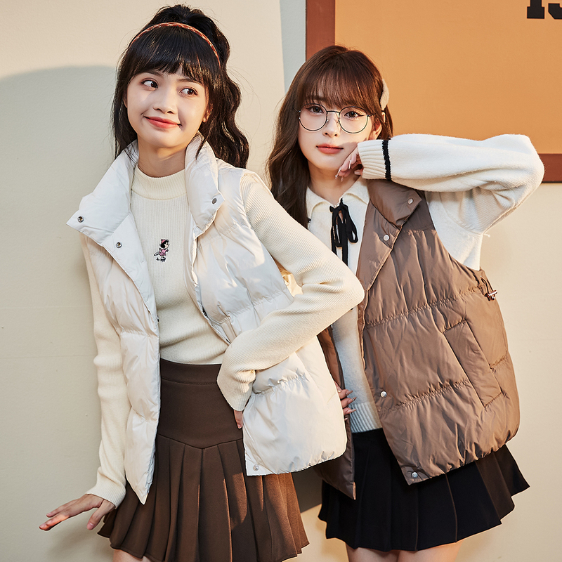 唐狮冬装新款女短款立领羽绒服马甲秋冬叠穿保暖加厚羽绒背心