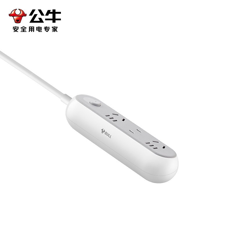 公牛(bull)GN-Z2121白色1.8米三插位总控隐形多插位爬墙插座转换器多功能家用插板接线板拖线板排插排高清大图