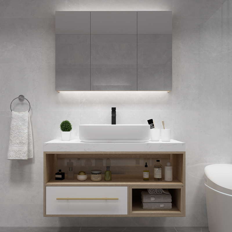 智能北欧浴室柜组合卫生间双盆大理石洗脸盆柜洗手台盆柜洗漱台