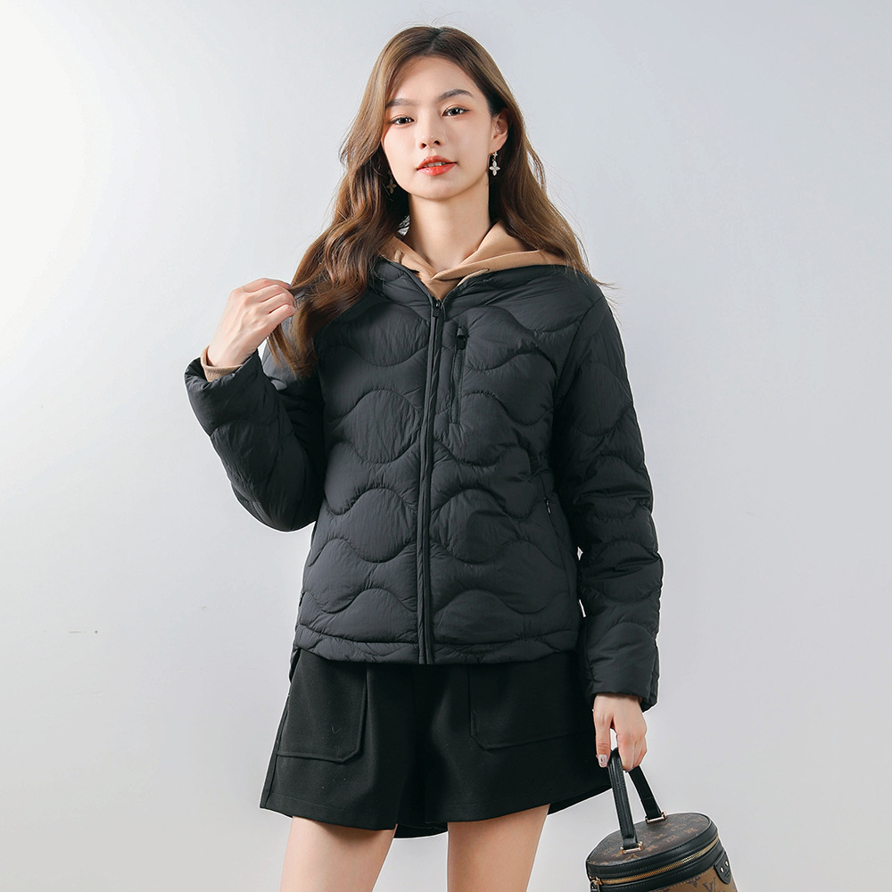 90白鸭绒新国标修身V领纯色简约圆领保暖羽绒服女外套_36 黑色 S