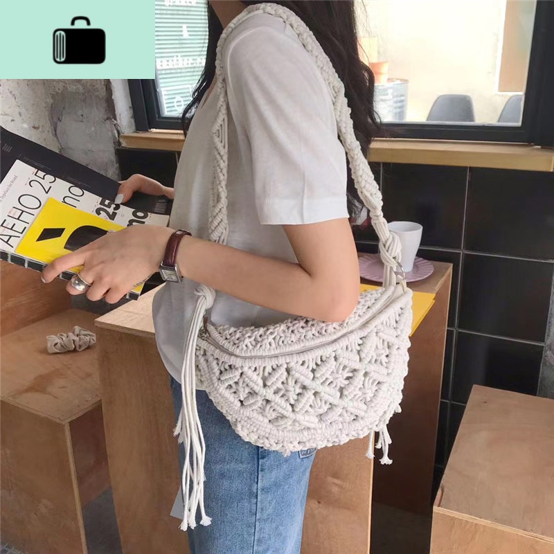 日系手工编织胸包2020夏季森系清新单肩斜挎包包女度假民族风腰包NEW LAKE女斜挎包