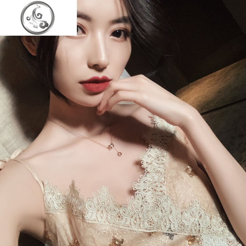 新款抖音小蛮腰锁骨钛钢项链网红镶钻气质女简约百搭罗马数字吊坠 JiMi
