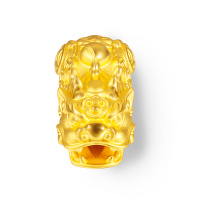 黄金码头D硬金寿桃貔貅手串蟠桃足金999黄金串珠周岁送长辈礼物