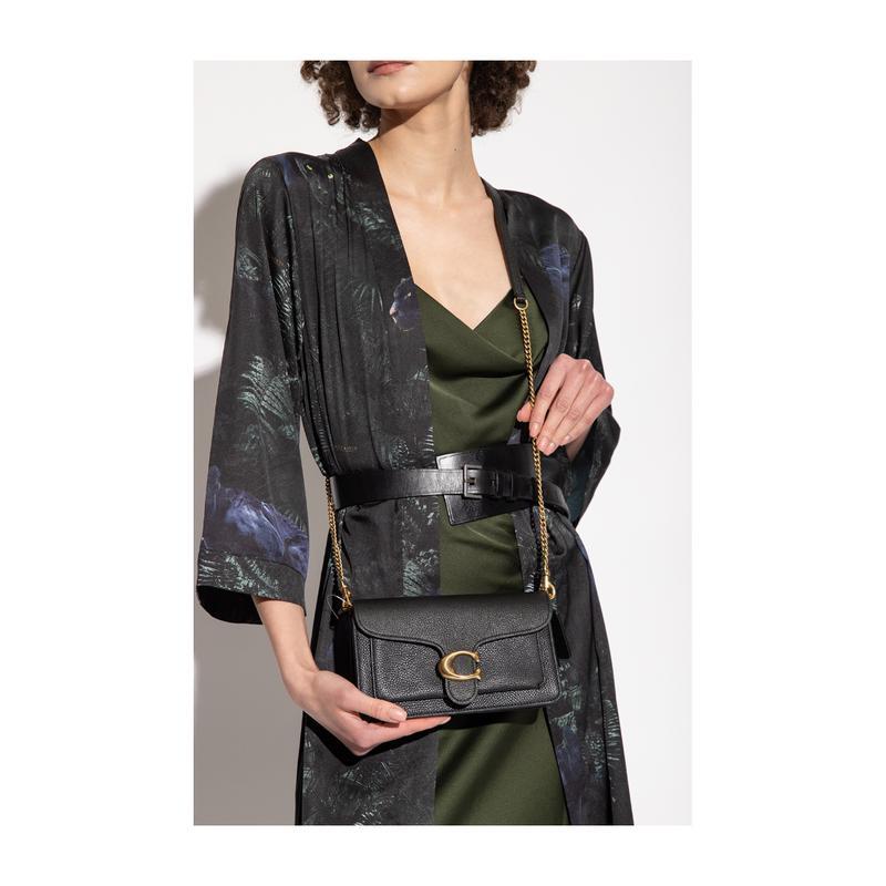 COACH女款黑色小方包 精致金属饰品设计 可调肩带多功能收纳