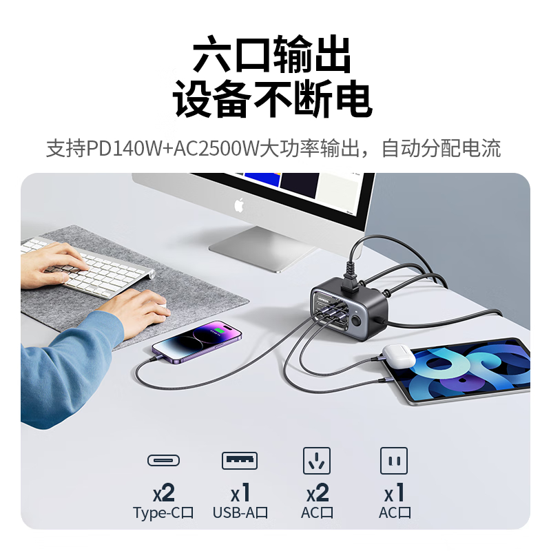 绿联(UGREEN)氮化镓充电器140W魔盒桌面充电站多口TypeC快充头苹果手机笔记本配240W线高清大图