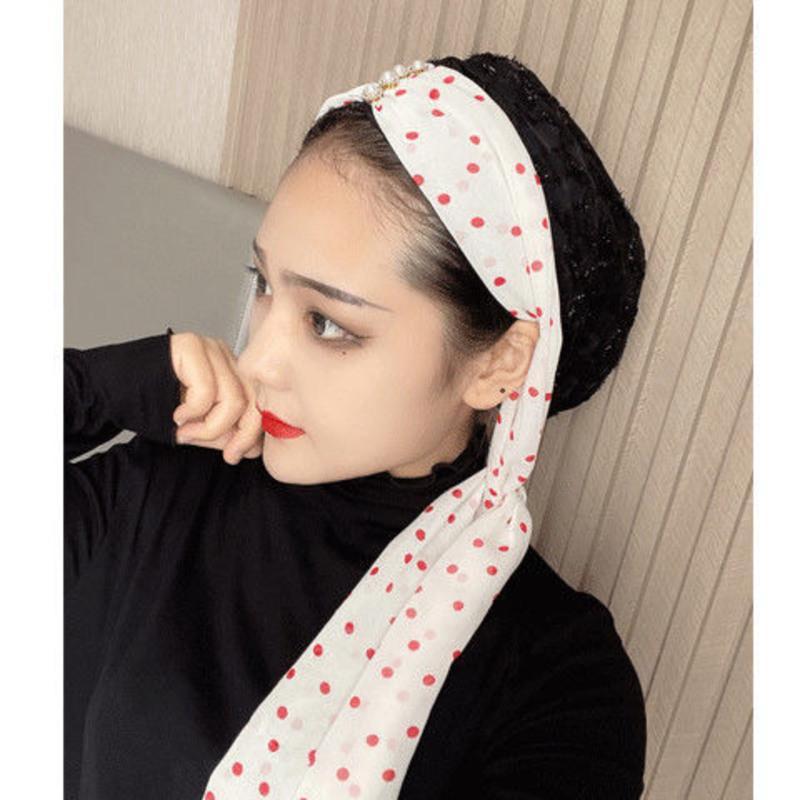 穆斯林纱巾夏季新款印花薄款飘带帽子回族女时尚休闲盖头防晒头巾圆点