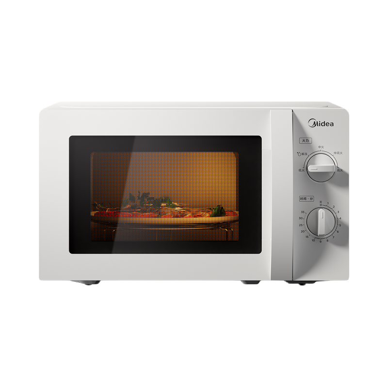 美的(Midea)快捷微波炉家用小型360°转盘加热旋钮操控易洁内胆 M1-L213B白色