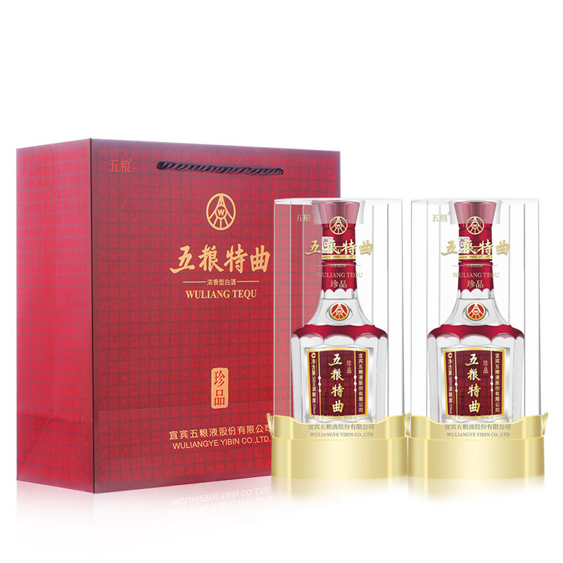 五粮液总厂出品 五粮特曲珍品浓香型白酒52度500ml双支礼袋装 纯粮食
